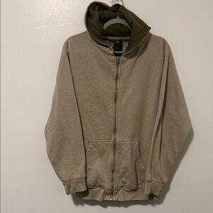 Men's Tan and Green Hoodie Sweater